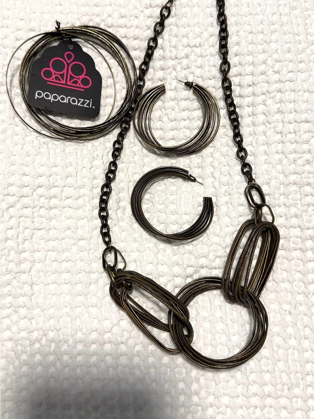 Brass necklace, earring and bracelet set